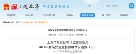 上海市奉贤区市场监督管理局通报2021年5月食品安全监督抽检情况-中国质量新闻网