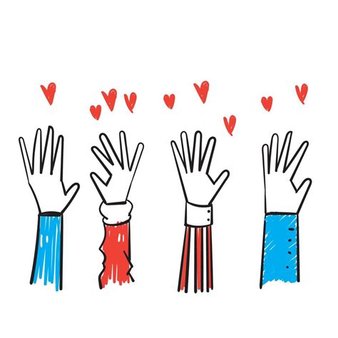 hand drawn doodle raise hand s and love symbol for Volunteering icon ...