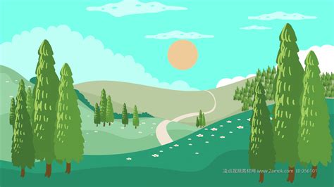 秋季天空火烧云草地风景插画图片-千库网