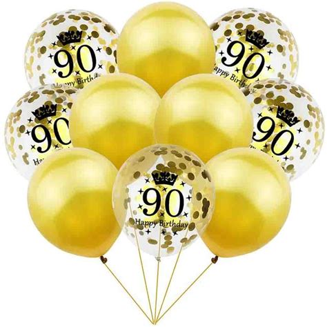 Amawill 90th Birthday Party Decoration Kit Happy Birthday Banner Gold Black Balloon ...