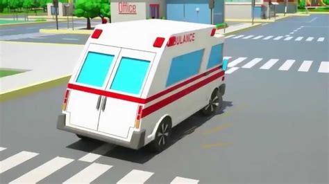早教益智动画：救护车在城市救援拖车儿童3D卡通动画