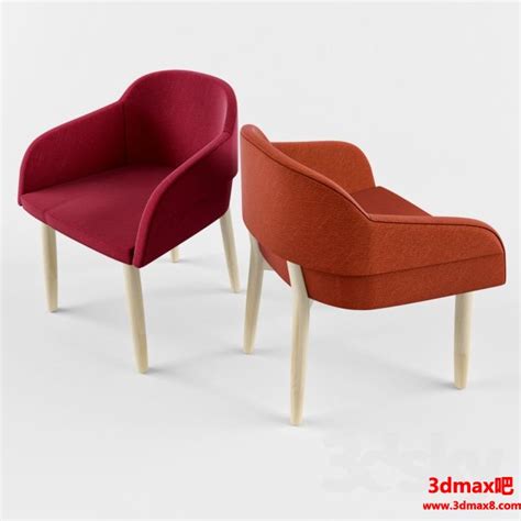 3D椅子模型 下载现代北欧红橙色扶手餐椅模型 - 3D椅子模型下载 ...