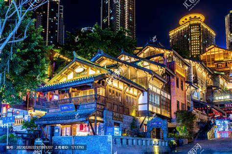 中国重庆十八梯传统风貌区夜景,都市风光,建筑摄影,摄影素材,汇图网www.huitu.com
