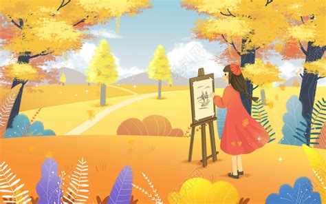 简约唯美手绘秋天秋季风景素描画书本学习背景图片免费下载 - 觅知网