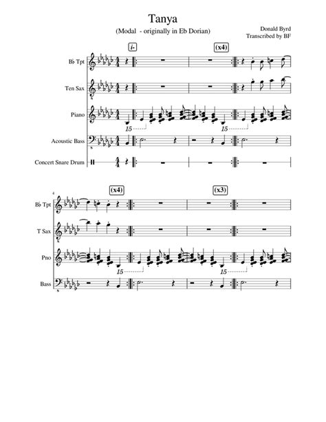 Tanya Sheet music for Piano, Saxophone tenor, Trumpet in b-flat, Snare ...