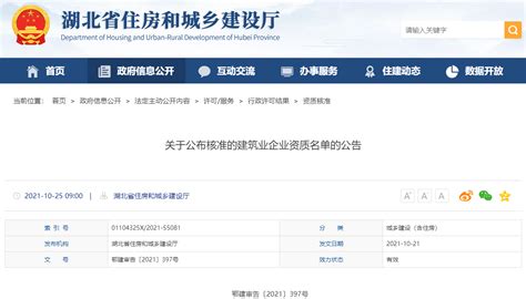 湖北省住建厅公布核准的建筑业企业资质名单-中国质量新闻网