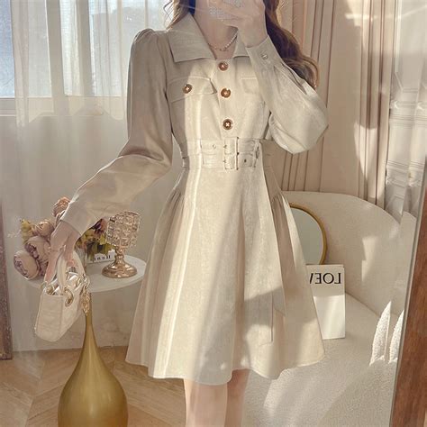 大码女装2021韩版修身显瘦中长款裙子春季新款长袖棉麻连衣裙女-阿里巴巴