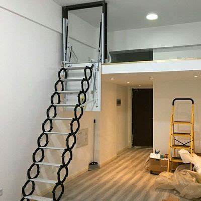 侧装伸缩楼梯阁楼碳钢梯子折叠梯家用加厚折叠式铝合金金属伸缩梯-淘宝网