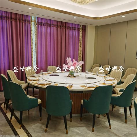 新中式实木电动转盘大圆桌 餐桌椅组合酒店会所餐厅禅意家具定制-美间设计