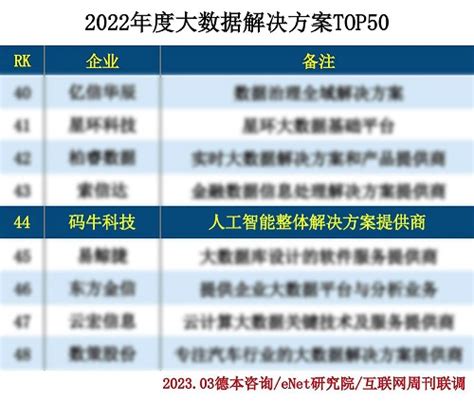 实力入围！码牛科技上榜“2022年度大数据解决方案TOP50”-北京码牛科技股份有限公司
