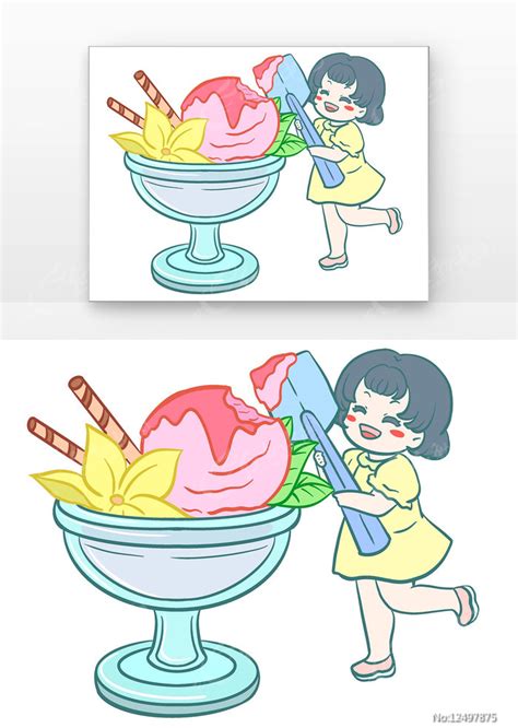 可爱女生吃冰淇淋消暑图片_卡通手绘_编号12497875_红动中国