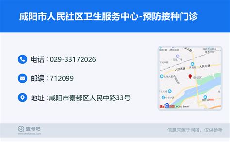 ☎️咸阳市人民社区卫生服务中心-预防接种门诊：029-33172026 | 查号吧 📞