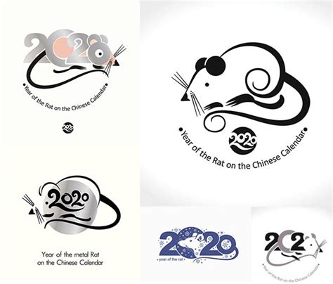 2020年老鼠年。 中国新年设计风格简约。 装饰鼠标黄道带和传统符号边界.素材图片免费下载-千库网