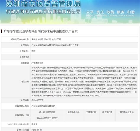 广东东华医药连锁有限公司广告违法被罚-中国质量新闻网