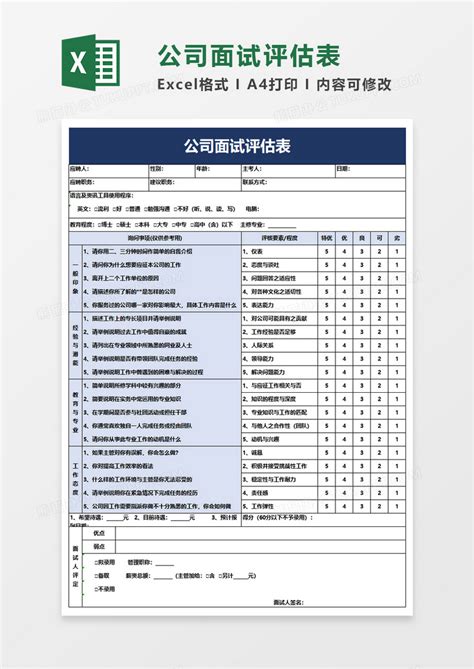 实用公司面试评估表Excel模板下载_熊猫办公