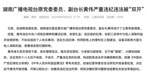 湖南广播电视台原副台长黄伟严重违纪违法被“双开”-蓝鲸财经