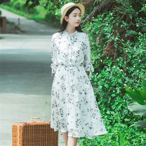 蜜搭夏季文艺清新森女系碎花长款连衣裙复图片