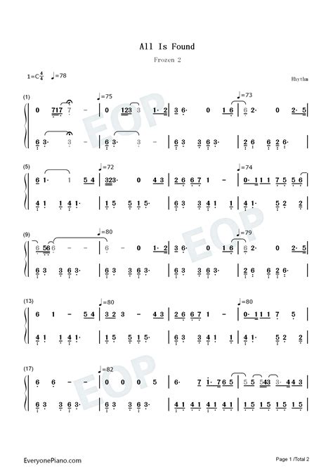 All Is Found-冰雪奇缘2-Frozen 2-回忆之河-钢琴谱文件（五线谱、双手简谱、数字谱、Midi、PDF）免费下载