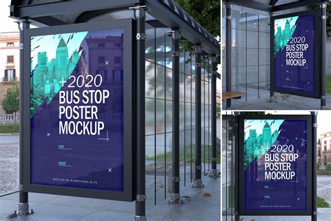 高品质的公交站广告牌设计样机贴图展示模型Mockup下载[PSD]-变色鱼