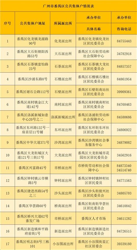 广州全市公共集体户情况汇总表- 广州本地宝