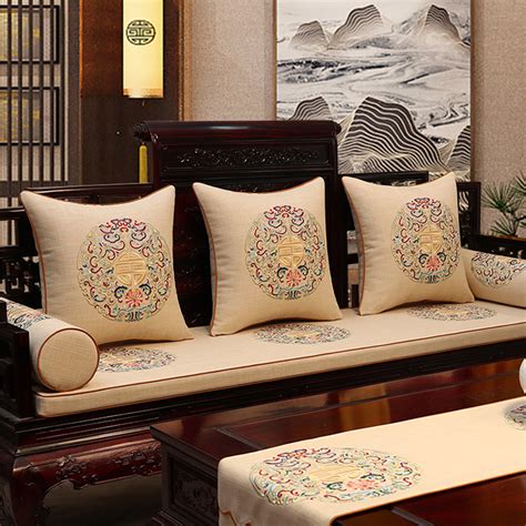 新中式红木沙发坐垫定制实木家具沙发垫套罩防滑罗汉床五件套垫子_虎窝淘
