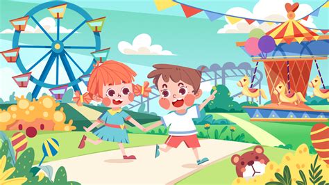 去游乐场玩耍的小孩子韩国插画PSD素材免费下载_红动中国