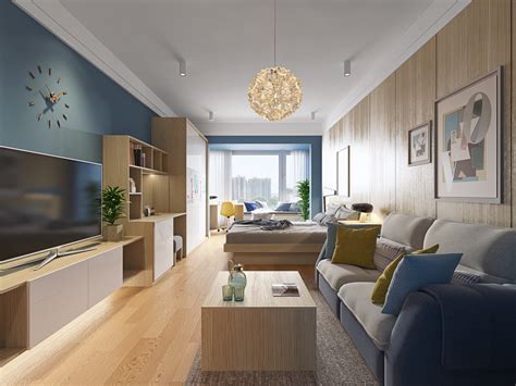 新中式风格单身公寓室内设计方案图片下载_红动中国