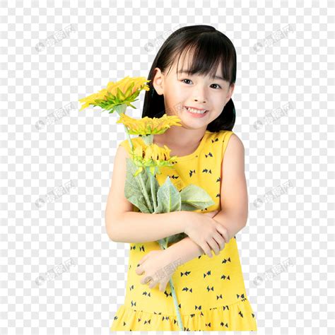 小女孩拿着花元素素材下载-正版素材401618517-摄图网