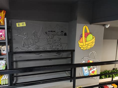 露营食材店铺墙绘 / 线描涂鸦彩绘 / 汕头壁画_汕头DA墙绘工作室-站酷ZCOOL