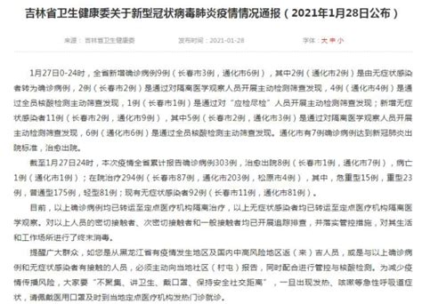 吉林省卫生健康委关于新型冠状病毒肺炎疫情情况通报（2021年1月28日公布）-中国吉林网