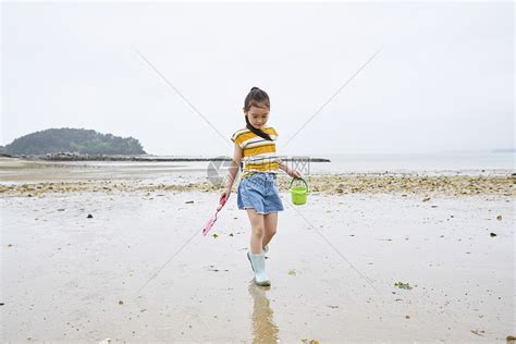 在海边捡石子的小孩高清图片下载-正版图片502217769-摄图网