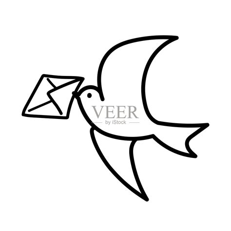 简单可爱的小鸟送信插图(单色线画)插画图片素材_ID:416306729-Veer图库