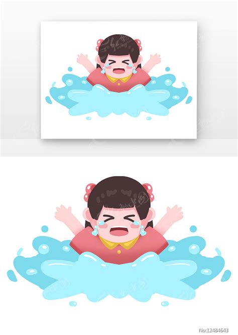 卡通假日儿童女孩游泳溺水图片_卡通手绘_编号12484643_红动中国