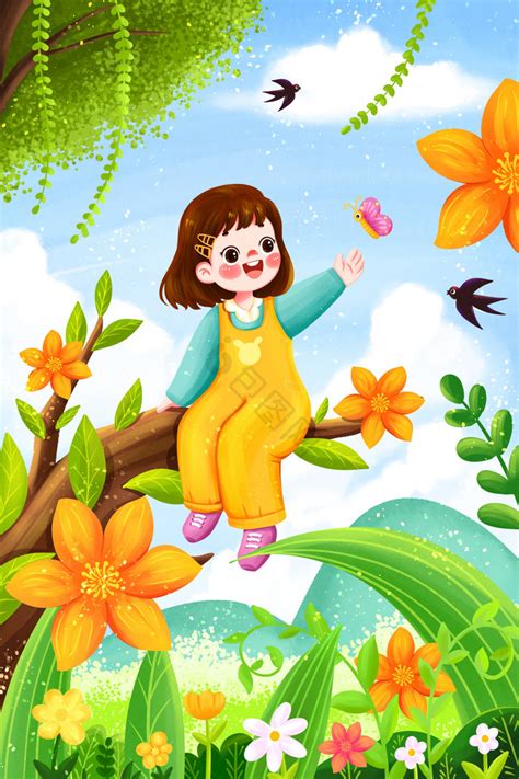 春天的小女孩插画图片下载-正版图片400107864-摄图网