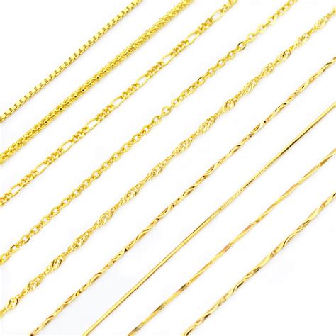 赛菲尔 18k黄金项链女 K黄彩金水波纹锁骨链素链 金链子细 约40-42cm