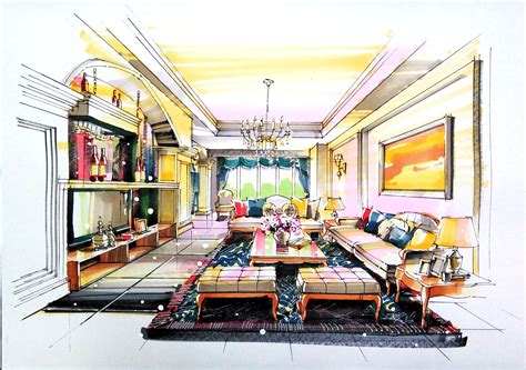 现代客厅手绘室内效果图欣赏 – 设计本装修效果图