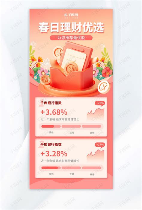金融理财理财推荐红色3D简约全屏海报海报模板下载-千库网