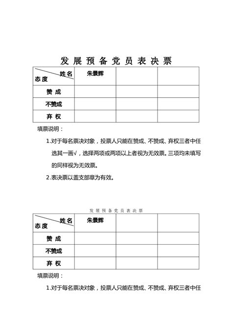 简洁党支部书记民主评议选票Word模板下载_熊猫办公