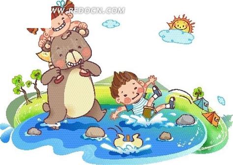 矢量卡通插画-掉进水里的小男孩EPS素材免费下载_红动中国
