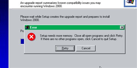 Windows 2000 was unable to upgrade because of not enough memory. — WinWorld