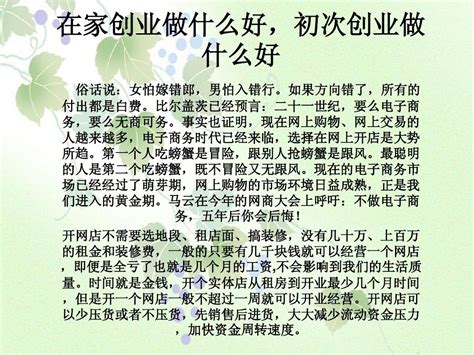 在家创业做什么好,初次创业做什么好_word文档在线阅读与下载_无忧文档