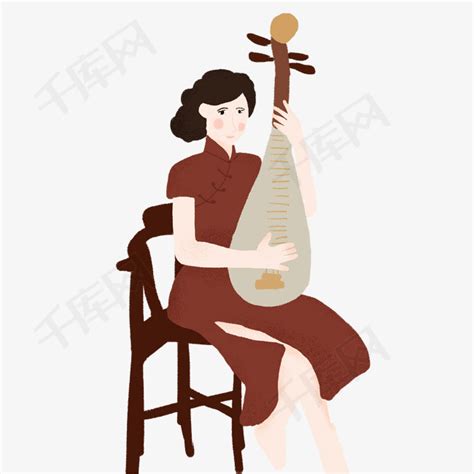 坐着弹古典琵琶的歌女 素材图片免费下载-千库网