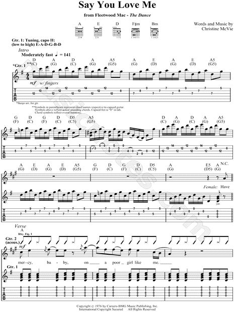 Fleetwood Mac "Say You Love Me" Guitar Tab in A Major - Download & Print - SKU: MN0057098