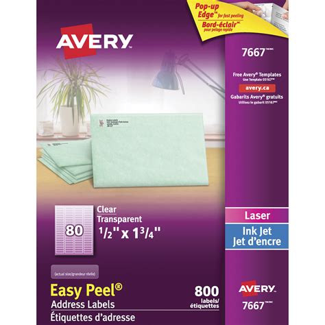Avery 7667 Glossy Easy Peel Address Labels, Clear, 1/2" x 1 3/4", 80 ...