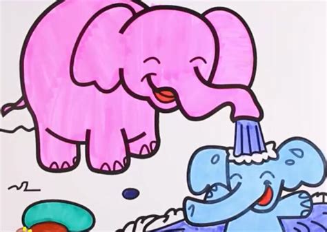 大象妈妈给小象洗澡简笔画视频教程涂色 - 巧巧简笔画
