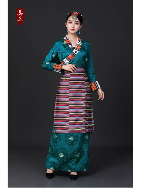 清新绿意绿色织锦拉萨藏装女西藏服饰藏袍藏族衣服_虎窝淘