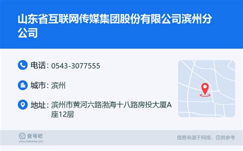 ☎️山东省互联网传媒集团股份有限公司滨州分公司：0543-3077555 | 查号吧 📞