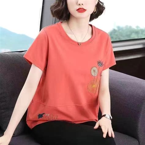 韩版纯棉短袖t恤女夏季2022年新款大码宽松显瘦妈妈装刺绣上衣服