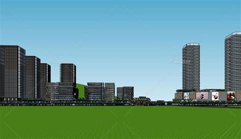 现代风格大型高层办公、商业综合体建筑模型su模型下载-光辉城市