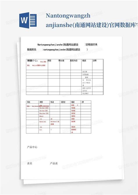 nantongwangzhanjianshe(南通网站建设)官网数据库字典Word模板下载_编号qjojppow_熊猫办公
